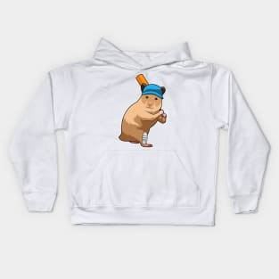 Hamster at Cricket with Cricket bat Kids Hoodie